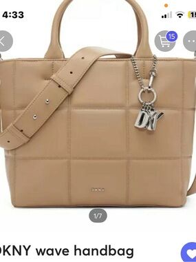 DKNY Beige Quilted Tote charm not included
